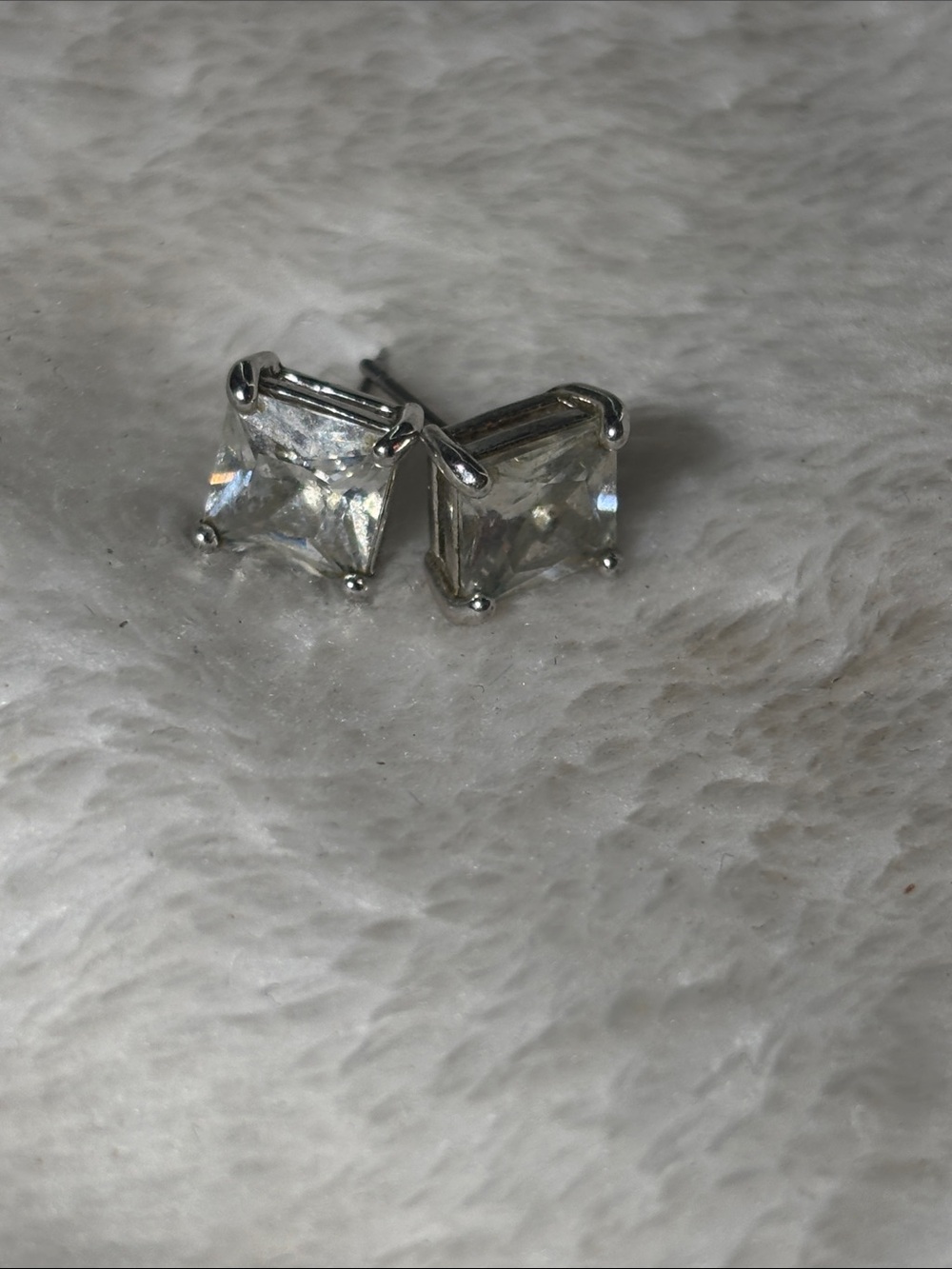Classic Clear Square Cubic Zirconia Stud Earrings - Silver